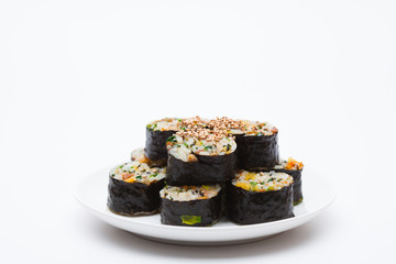 Gimbap on a plate isolated