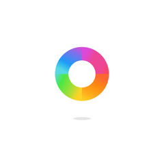 Colorful letter O logo, color wheel and color palette. on white background