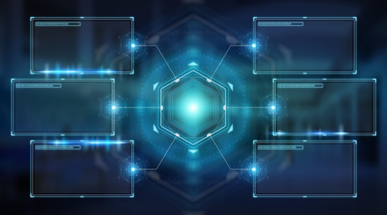 Digital screens interface with holograms datas 3D rendering