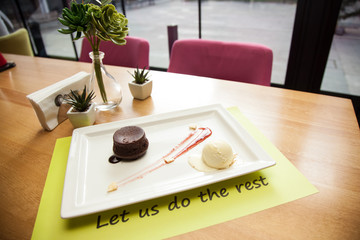  delicious cake in plate  served in the restaurant,Close up of various slices of cakes served at a bar counter