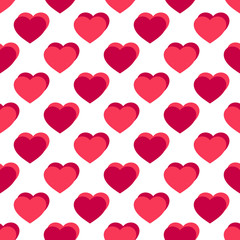 Vector flat hearts seamless pattern. Valentines day background. Red and white love pattern. Romantic relationship theme. Abstract repeat geometric texture. Design for decor, fabric, prints, wrapping