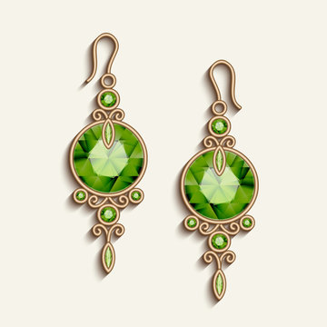 Vintage gold jewelry earrings with green gemstones