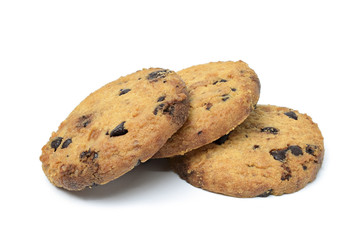 Chocolate chip cookies on white background