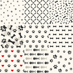 Set of patterns with paw footprints and bones