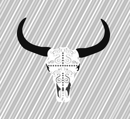 Fototapeta premium Cows head, animal skull white with ornament details