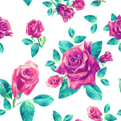 Watercolor seamless pattern of roses.