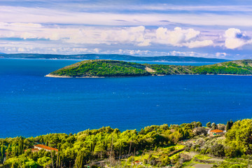 Dalmatia Croatia coastline landscape. / Scenic view at marble nature in Dalmatia region, Ciovo peninsula view.