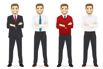 Businessman in different poses vector collection illustration