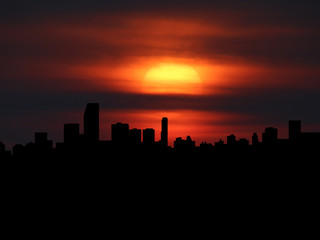 Fototapeta na wymiar Miami skyline silhouette with sunset illustration