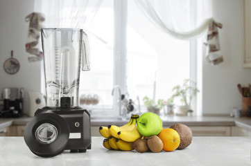 Blender, fruits and kitchen space