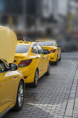 Yellow taxi on parking in Istanbul Turkey