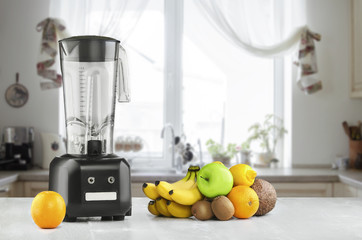 Blender, fruits and kitchen space