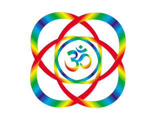 Grad_x05Rainbow mandala with a sign of Aum /Om/Ohm. Abstract artistic object. Spiritual symbol.