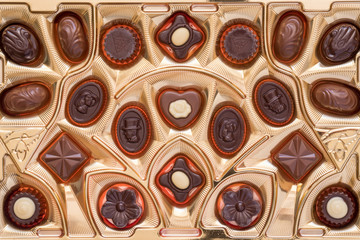 Top view of chocolate pralines