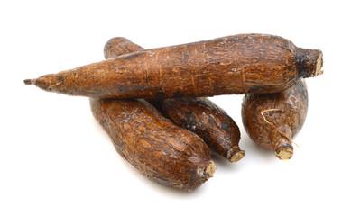 yuca roots isolated on white background
