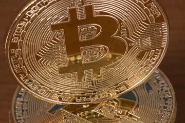 several golden bitcoins
