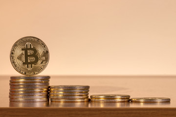 several golden bitcoins