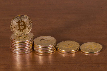 several golden bitcoins