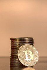 several golden bitcoins