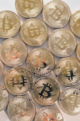 Shiny golden bitcoins