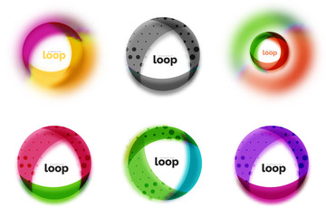 Set of loop, infinity business icons, abstract concept created with transparent shapes and blurred effects