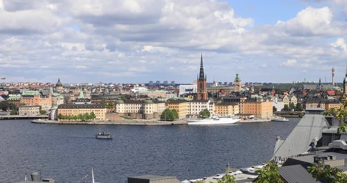 High angle zoom in view on Riddarholmen (Knights islet) island in Stockholm, Sweden
