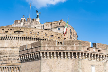 Fototapeta na wymiar Ancient Castel Saint'Angelo in Rome, Italy. Castel Saint’Angelo in Rome. This Fortress was built as a mausoleum for the Emperor Hadrian.
