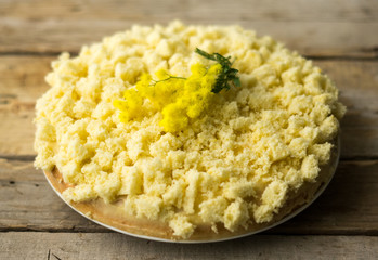 Italian traditional cake called Mimosa prepared form International Women's day or Mothers day