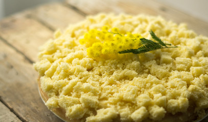 Italian traditional cake called Mimosa prepared form International Women's day or Mothers day