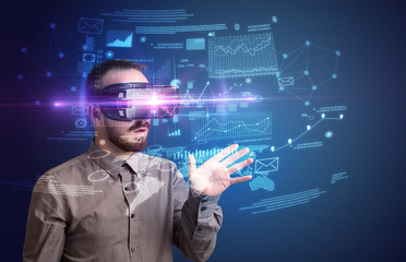 Businessman with virtual reality goggles