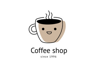 Coffee logotype. Hand drawn vector cup illustration. Modern trendy minimalistic style logo. for menu, store, cafe, food. Eps 10.