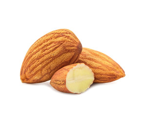 almonds isolated on a white background.
