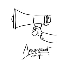 hand of businessman holding megaphone vector illustration sketch hand drawn with black lines isolated on white background
