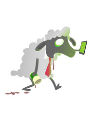 Zombie office sheep with smartphone and coffee