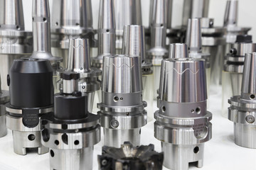 Tool holder ,the interface to the machine spindle  for machining process ; engineering equipment background.