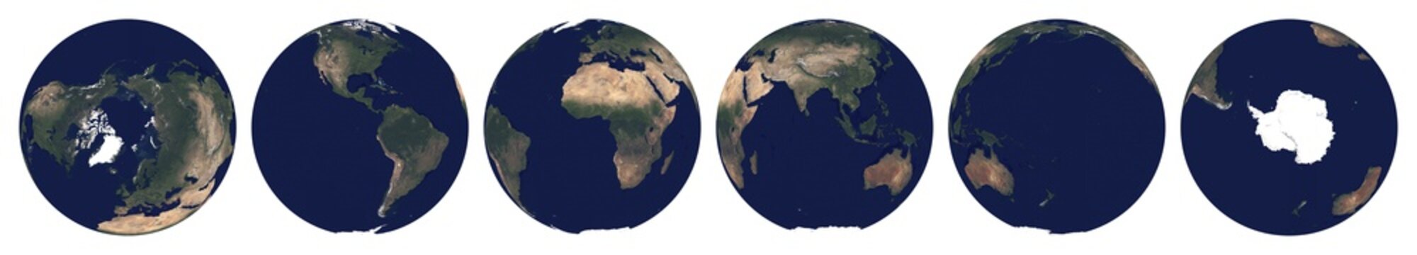 Earth from space. Set of satellite images of planet Earth. Realistic photo of Earth frome above. Space views of hemispheres. Texture of Earth. Elements of this image furnished by NASA.