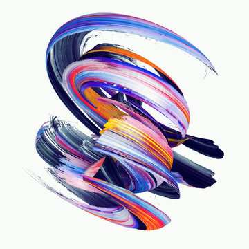 recommend clip art: 3d render, abstract twisted brush stroke, paint splash, splatter, colorful spiral, artistic smear, blue hieroglyph, isolated on white