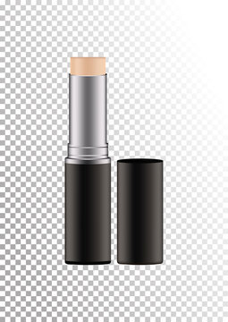 Vector mock up of realistic concealer or other makeup product in a twisting tube. Package of face skin corrective cosmetic product. Template of container isolated on transparent background.