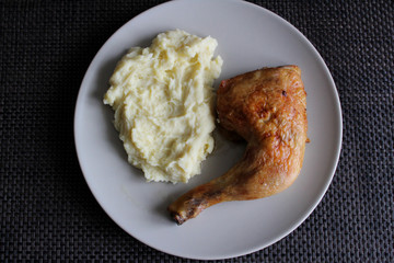assiette avec cuisse de poulet