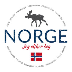 Norge grunge button with flag ("Norway - I love you") 