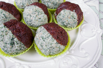 Healthy sweet  low carb spinach rafaello dessert balls