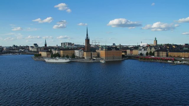 SUMMER CITY VIEW OF RIDDARHOLMEN, STOCKHOLM, SWEDEN WITH SEA AND SKY