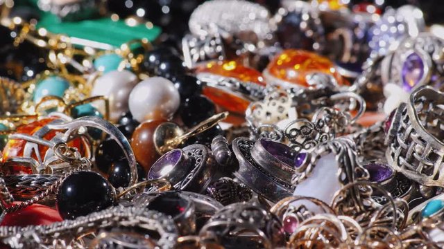 A lot of jewelry. Rings, earrings and bracelets