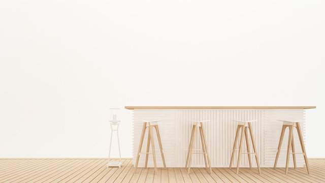 Counter bar on white background in hotel or restaurant - Dining area on white room - Simple design artwork for vacation time - 3D Rendering