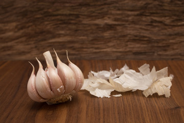 wooden board old and ginger basil garlic