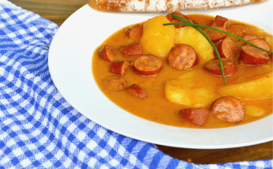 Potato Goulash with Sausage (German name is kartoffel wurst gulasch)