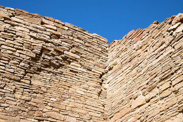 Corner of ruined walls at Chaco Canyon in New Mexico
