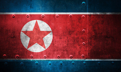 north korea flag on grunge wall - 196889575