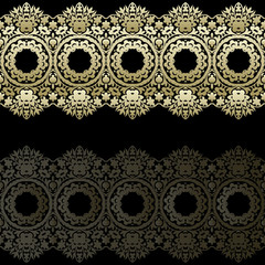 Gold lace borders, ornamental paper lines, vector. signboard name. Romantic wedding invitation. Abstract ornament. eps 10