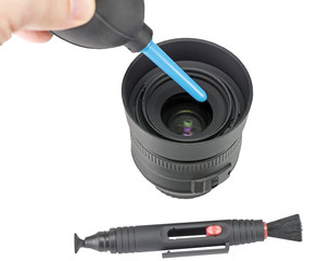 Equipment for cleaning lens digital camera on white